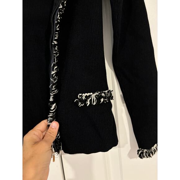 Cache Size S Black Cream Frail Ruffle Trim Cardigan Sweater Women - Picture 4 of 8